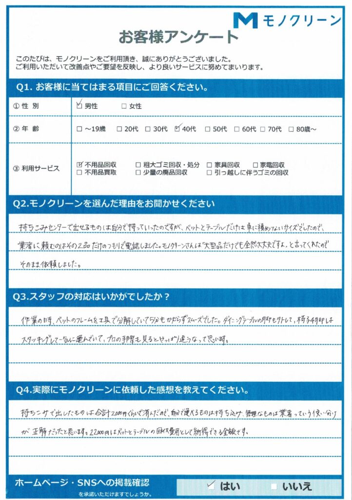 【板橋区 H様】引越しに伴う不用品回収「持ち込みと業者を使い分けました」