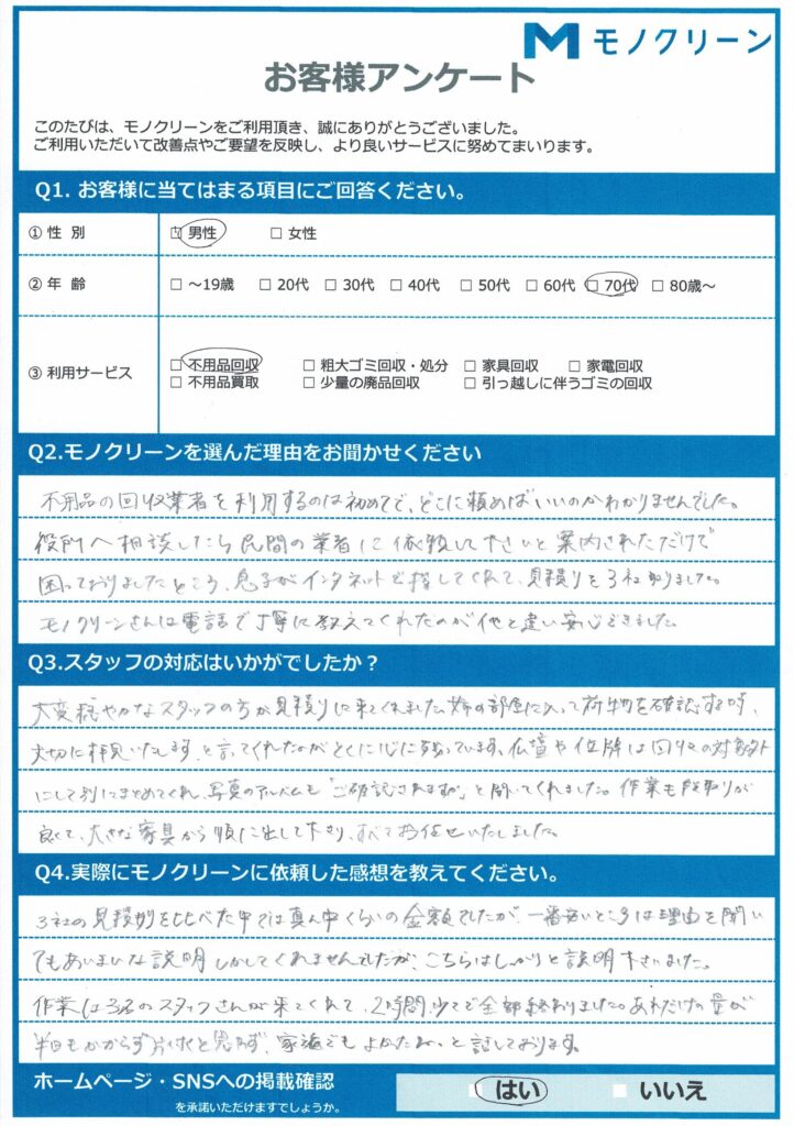 【大田区 I様】遺品整理に伴う不用品回収「何から手をつけるか途方に暮れていました」